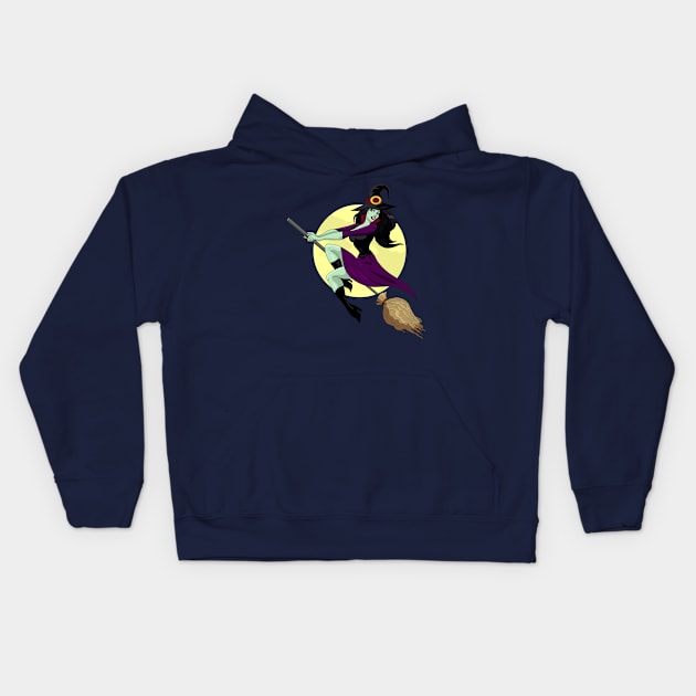 Wicked witch flying Kids Hoodie by AnishaCreations